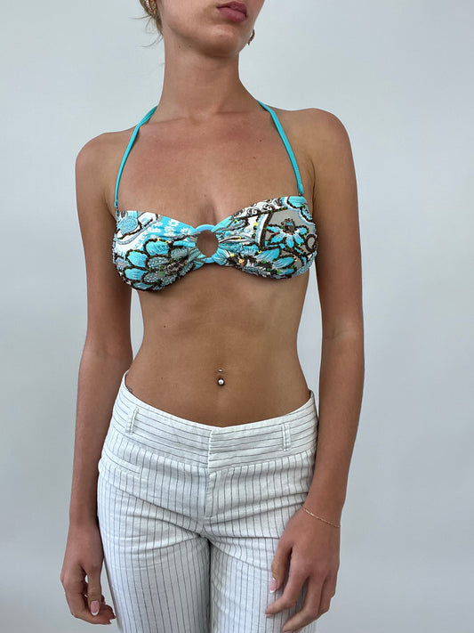 PALM BEACH DROP | small blue and white halterneck floral bikini with beaded attachment