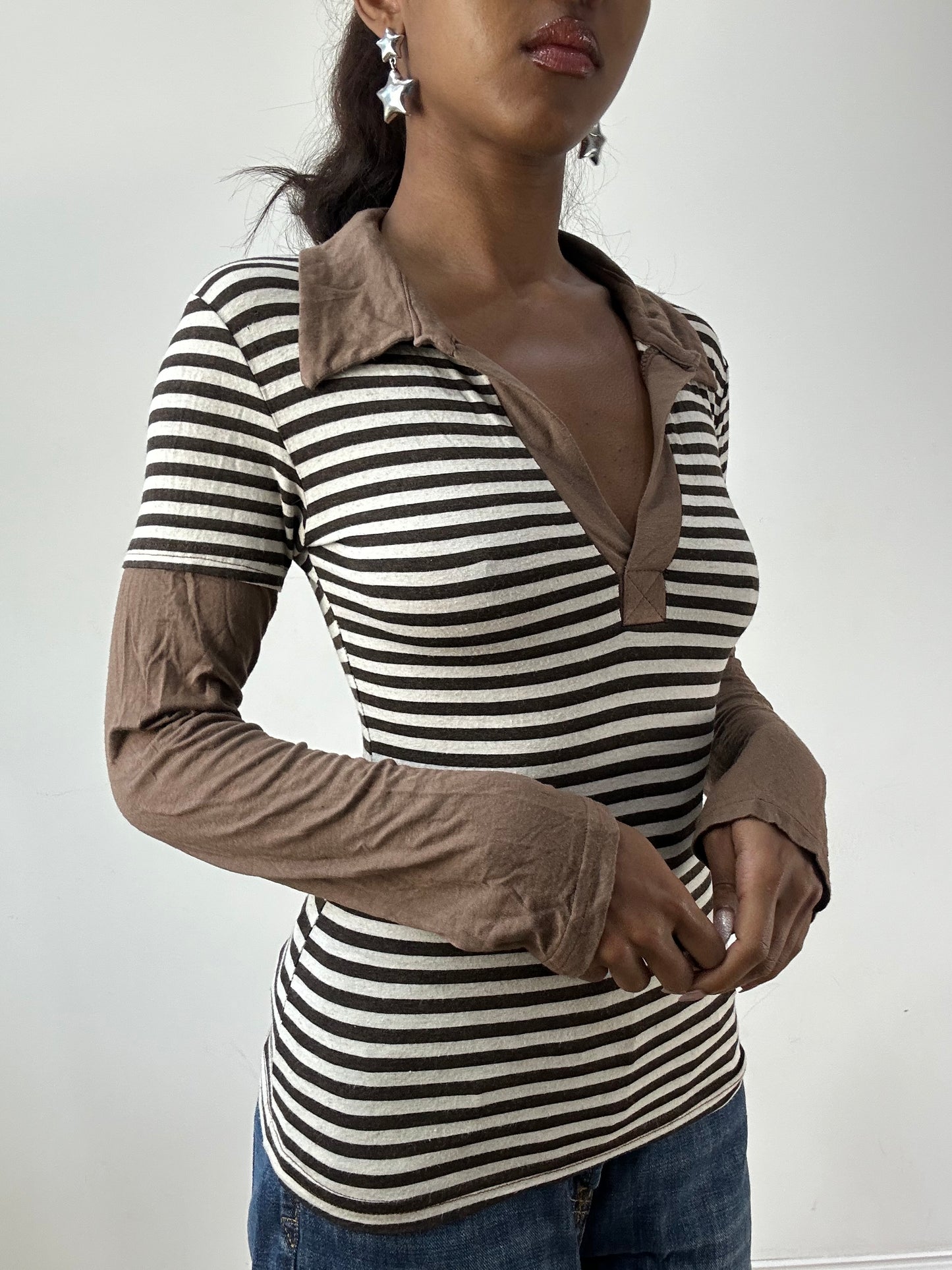 BEST PICKS | extra small brown and white striped long sleeve top
