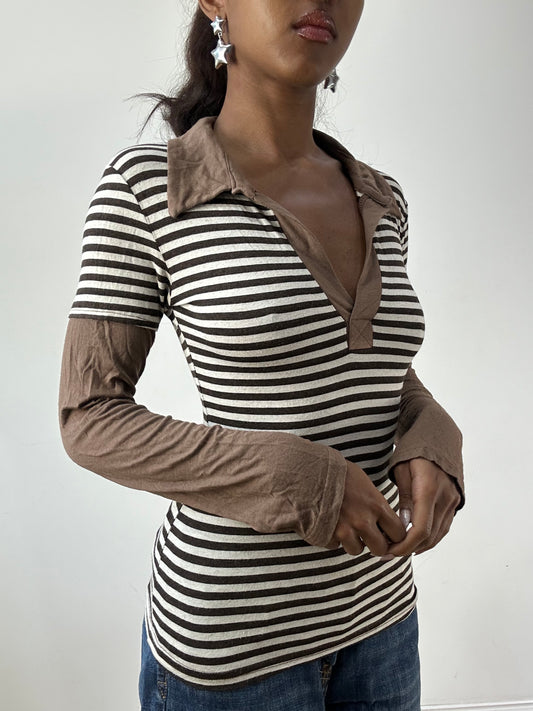 BEST PICKS | extra small brown and white striped long sleeve top