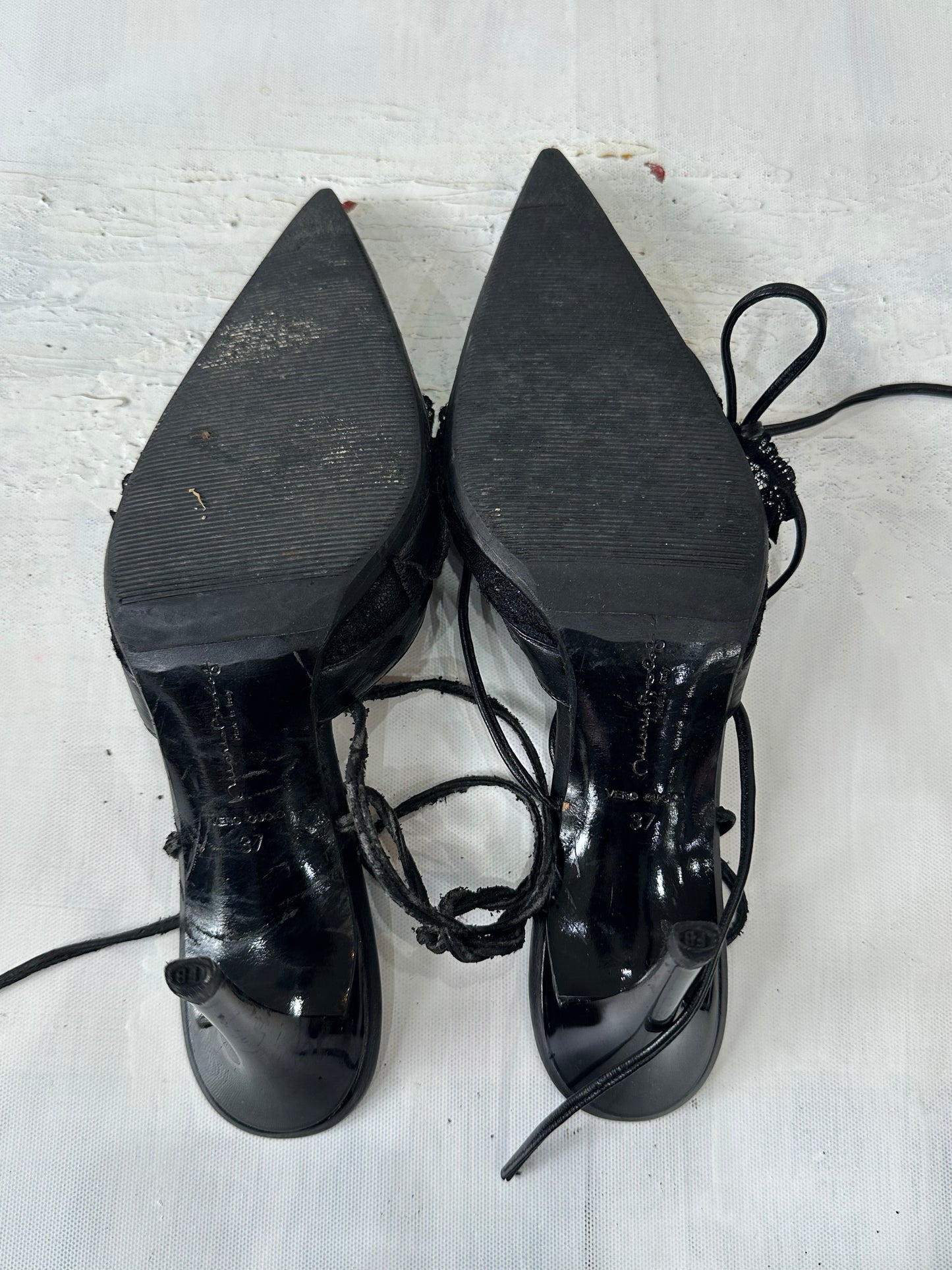 vintage edit: halloween | UK4 black tie up slingback heels with lace details