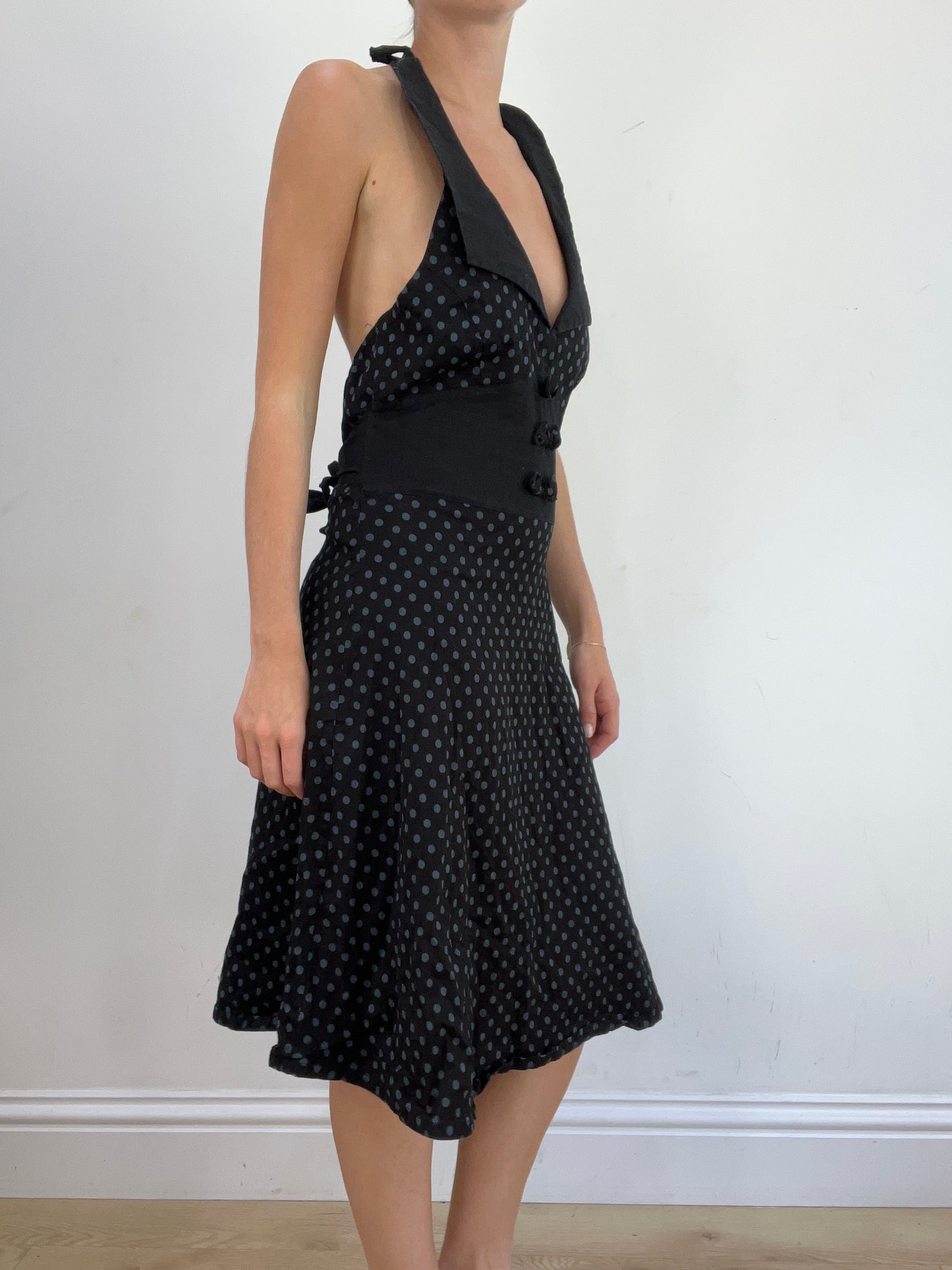 summer edit | medium black halter neck dress with polka dot print