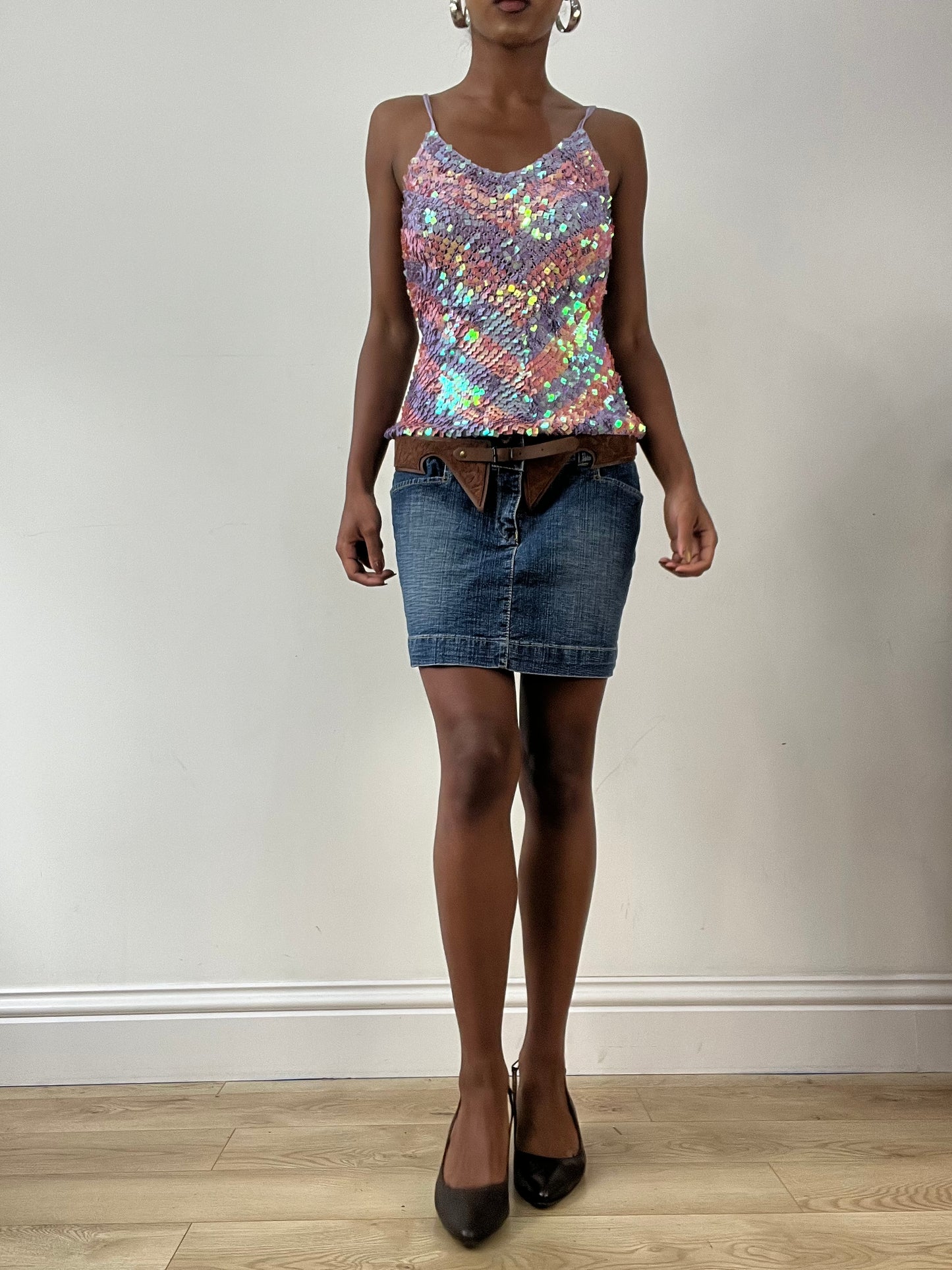 LFW edit | brown faux suede belt with pointed front detail