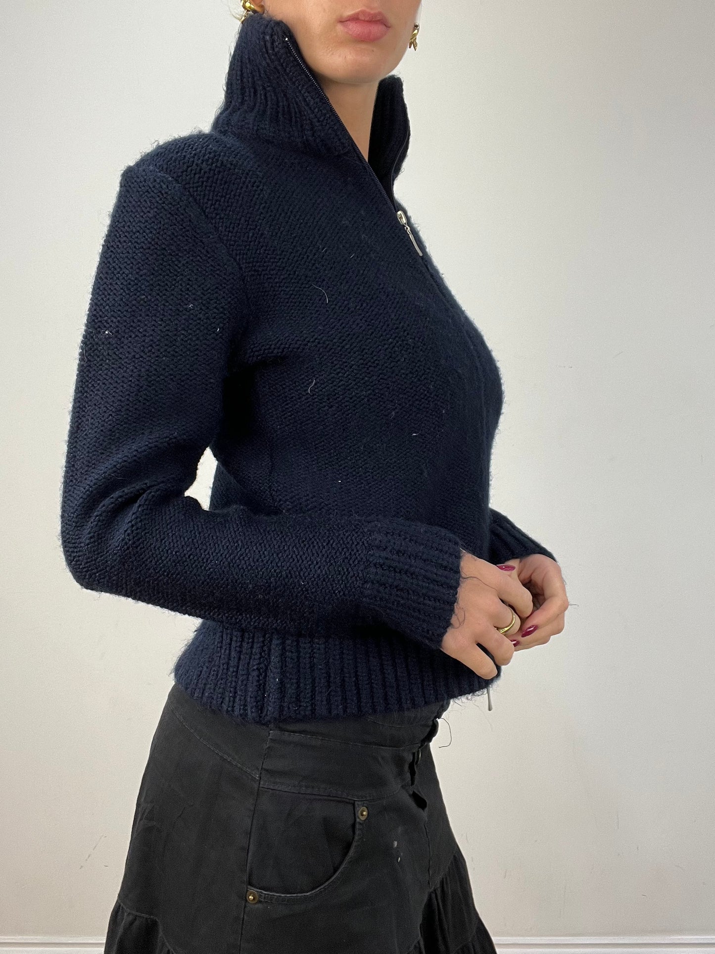 vintage edit twelve | small navy knitted dual zip jumper