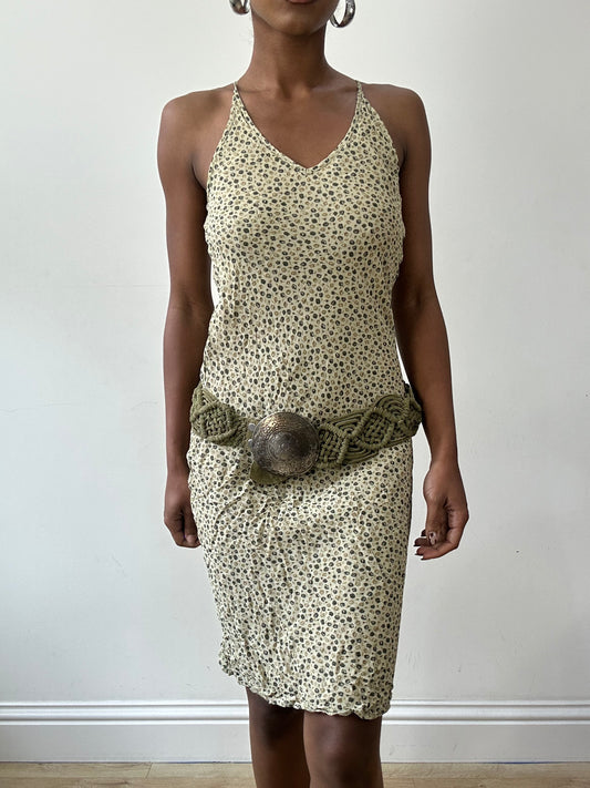 vintage edit thirty-one | one size green braided belt with floral statement buckle