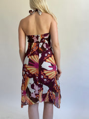Y2K| small/medium burgundy patterned midi dress