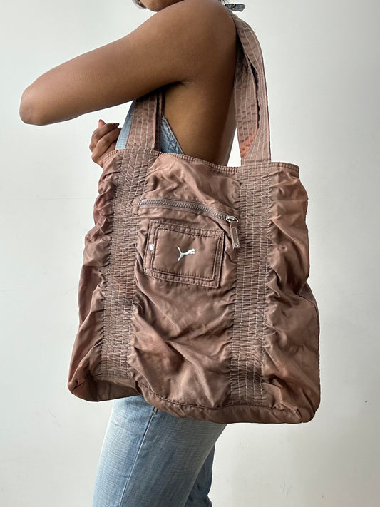 midsummer edit | brown and pink puma nylon tote bag