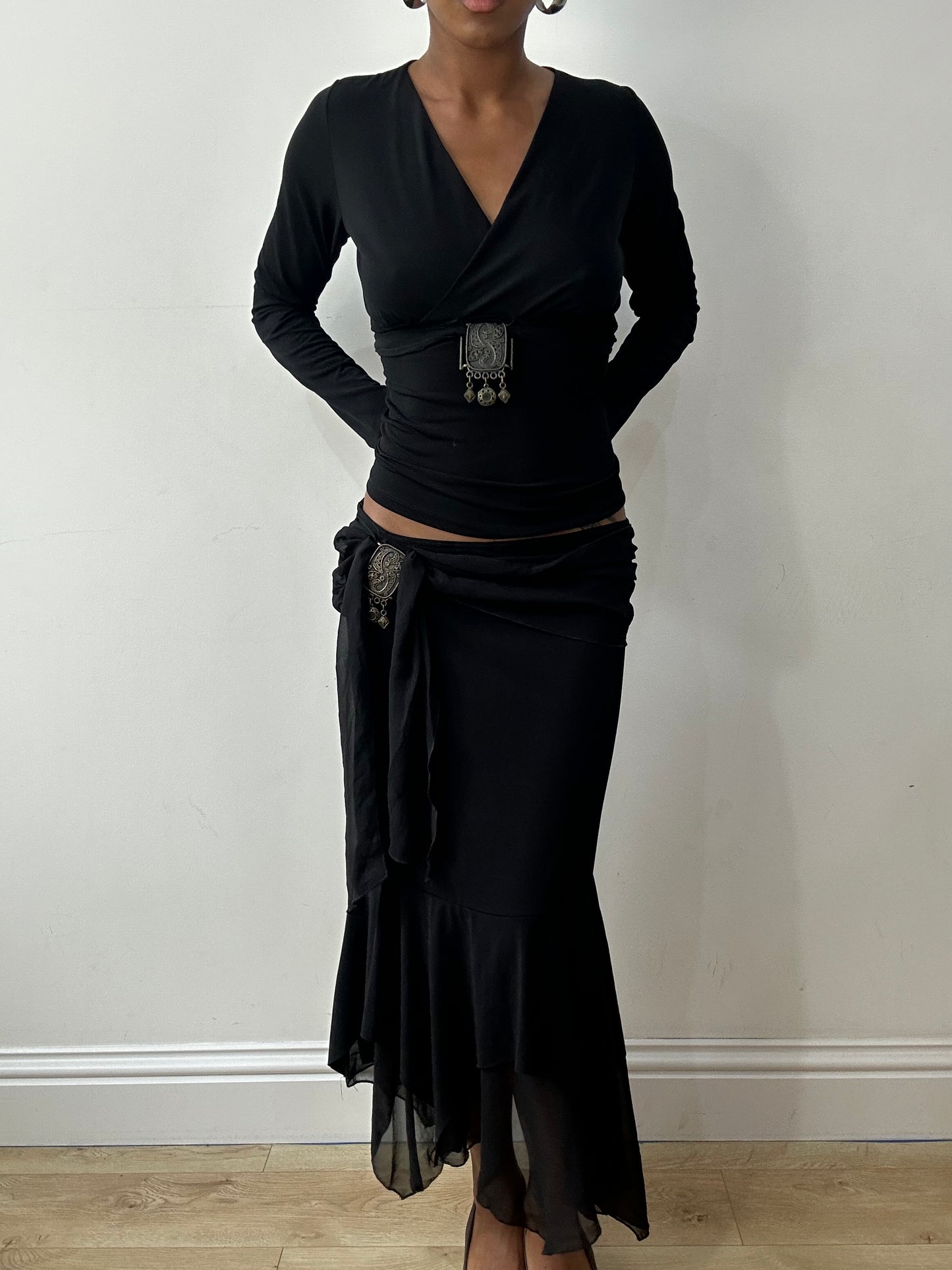 midsummer edit | medium black two piece set with metal buckle detail