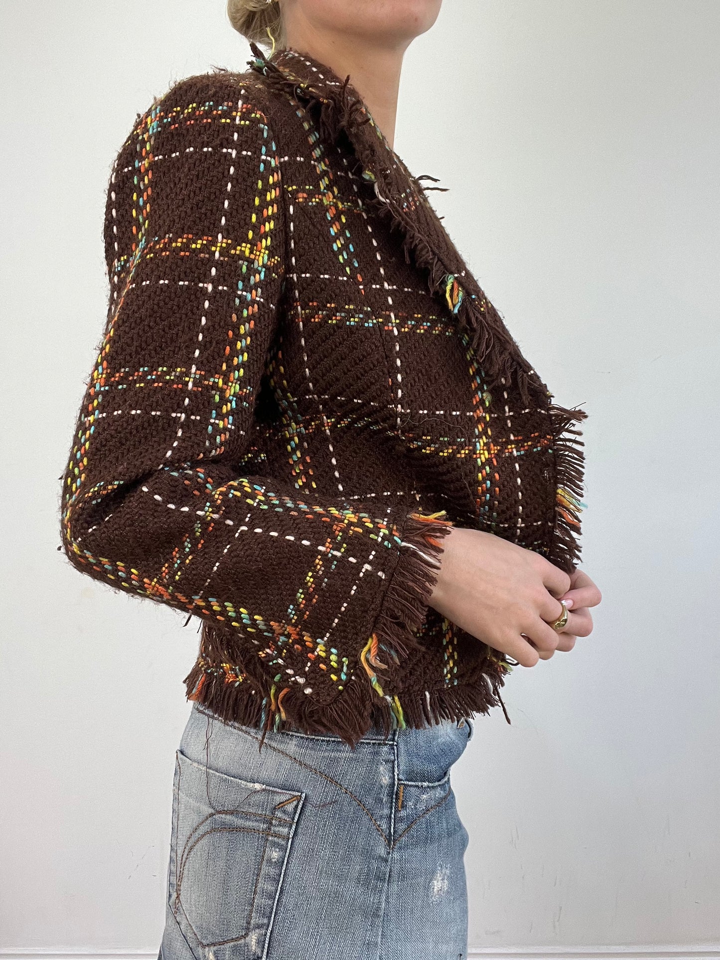 vintage edit twenty | small brown and yellow checkered tweed jacket