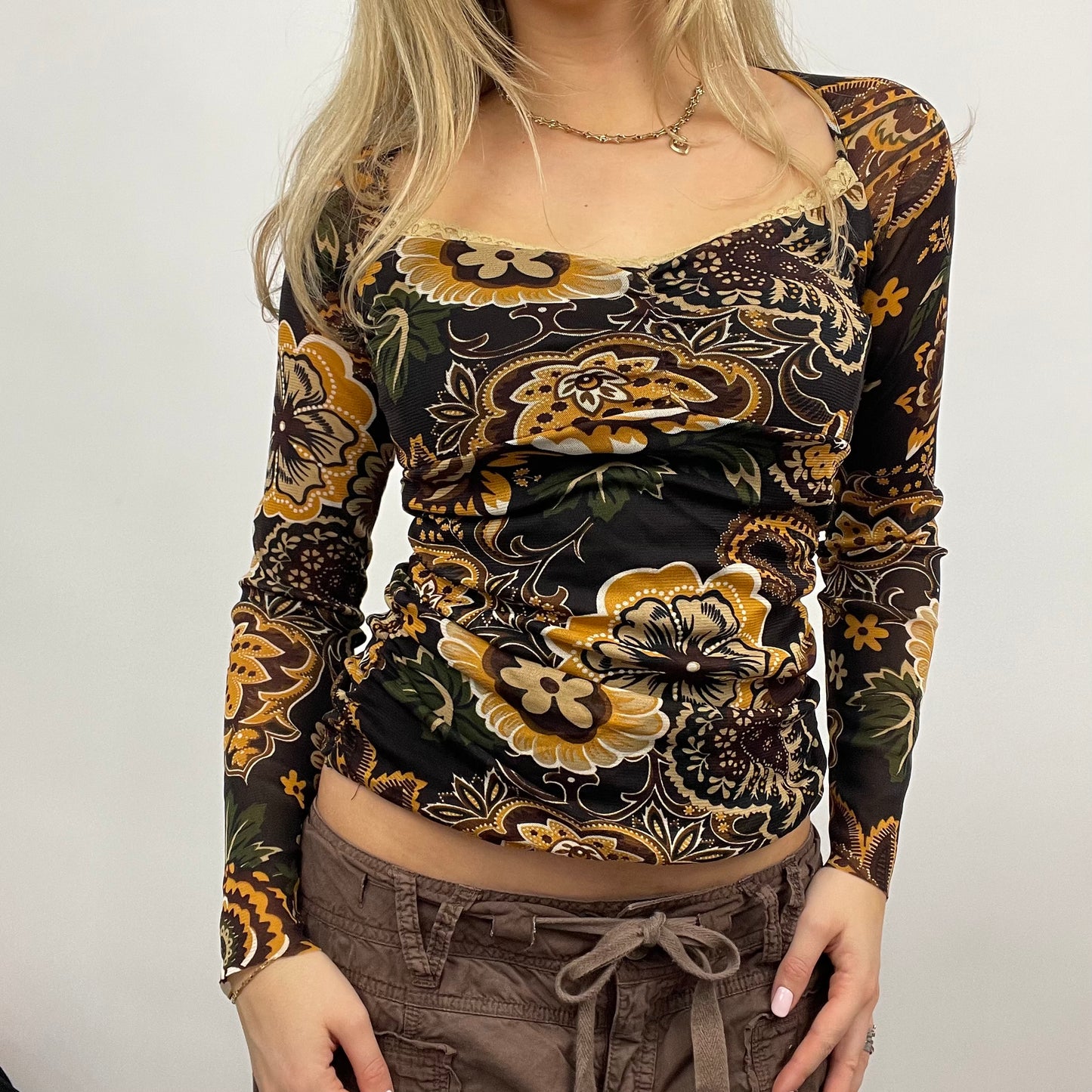 💻 BEST PICKS | small black floral mesh long sleeve top