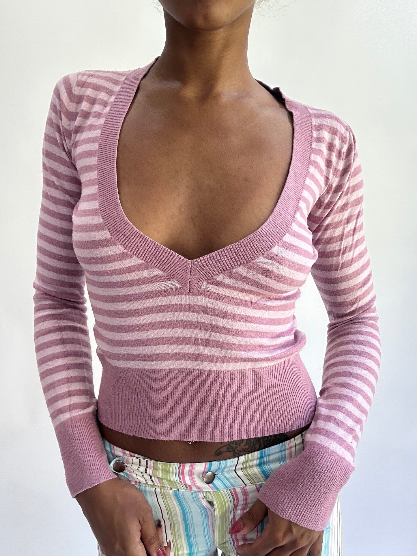 olivia rodrigo drop | extra small purple striped cropped jumper