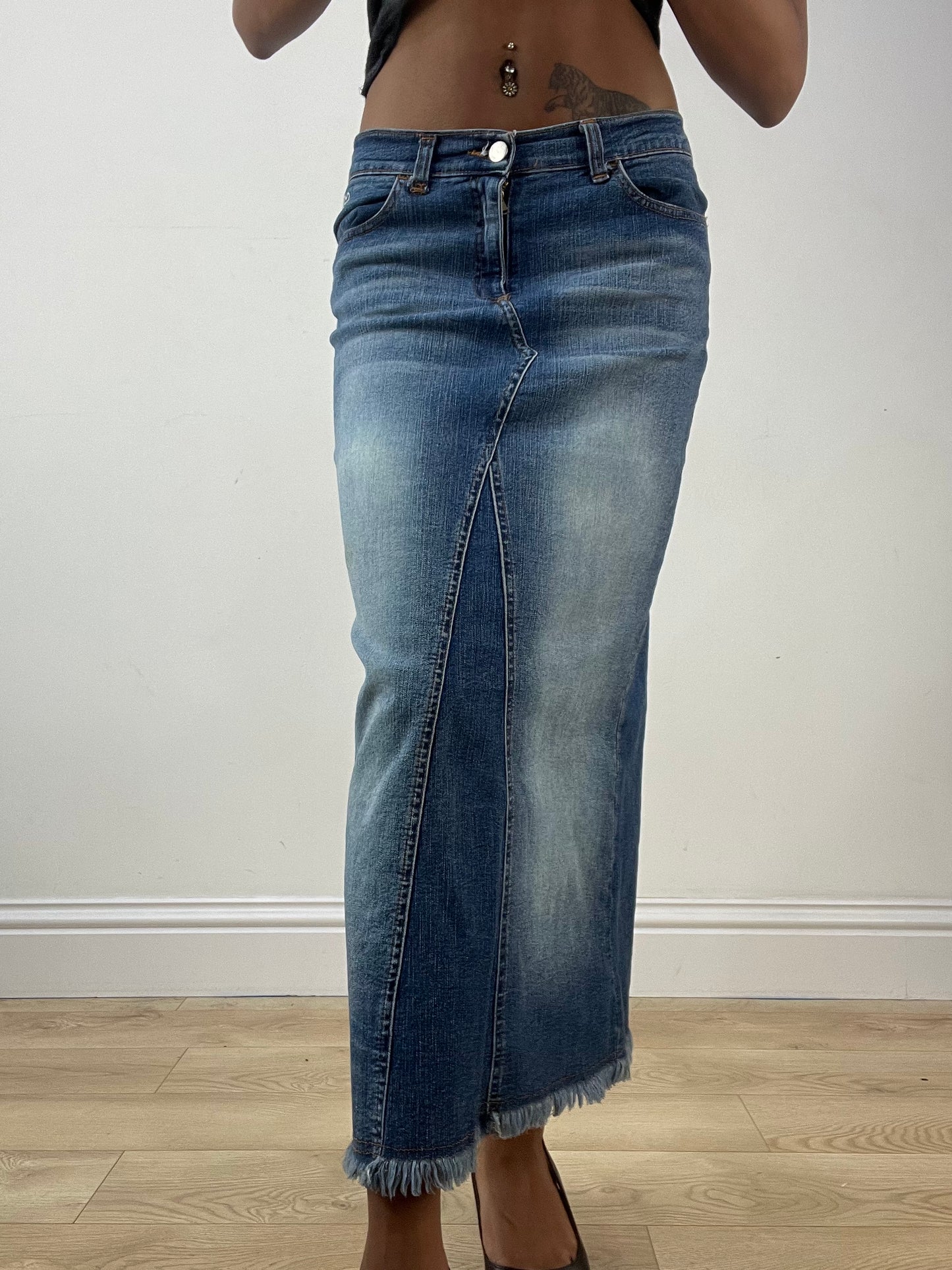 vintage edit thirty-three | small blue denim maxi skirt