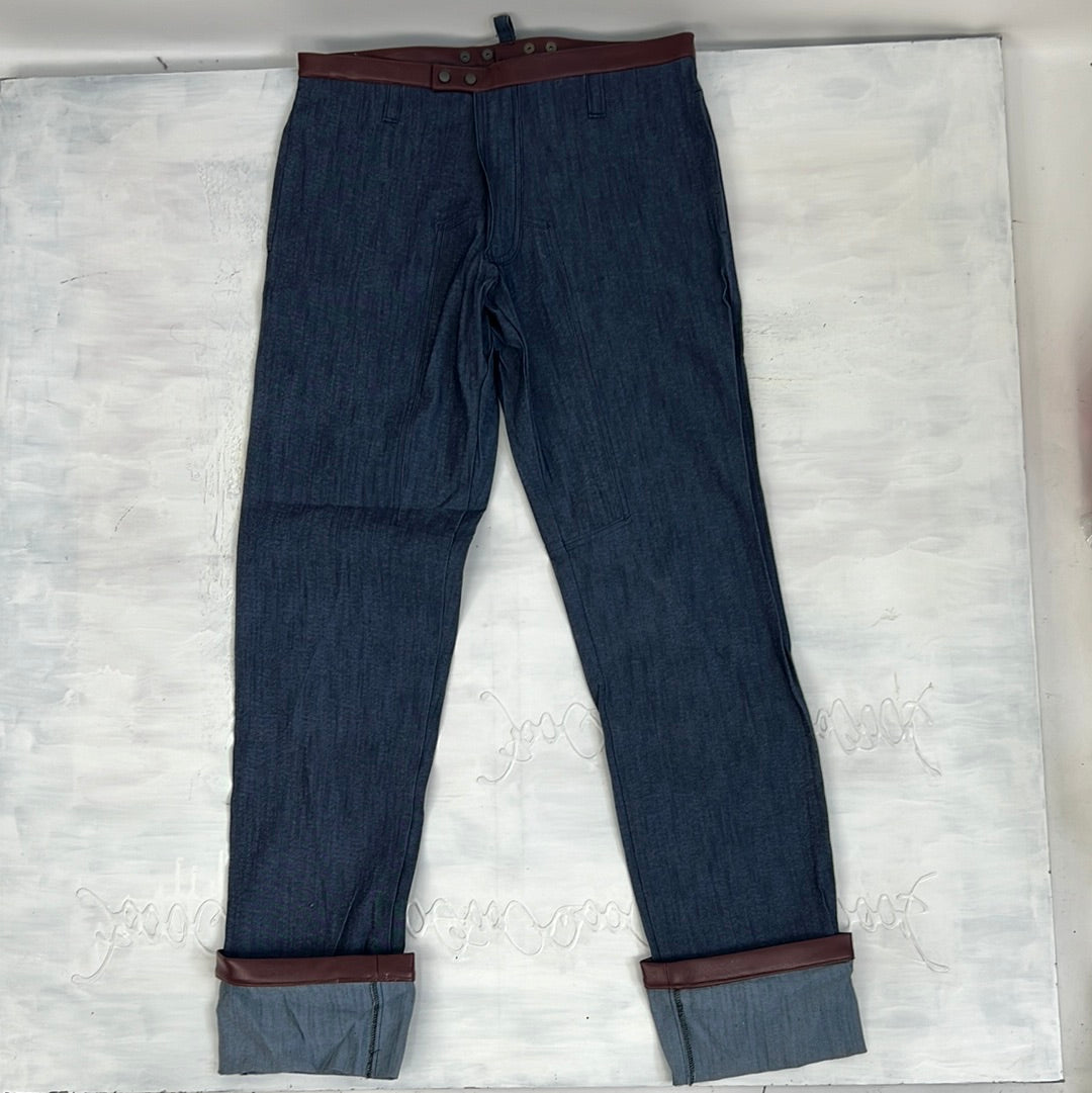 TAYLOR SWIFT DROP | large dark wash denim jeans with folded up ankles and brown waist band