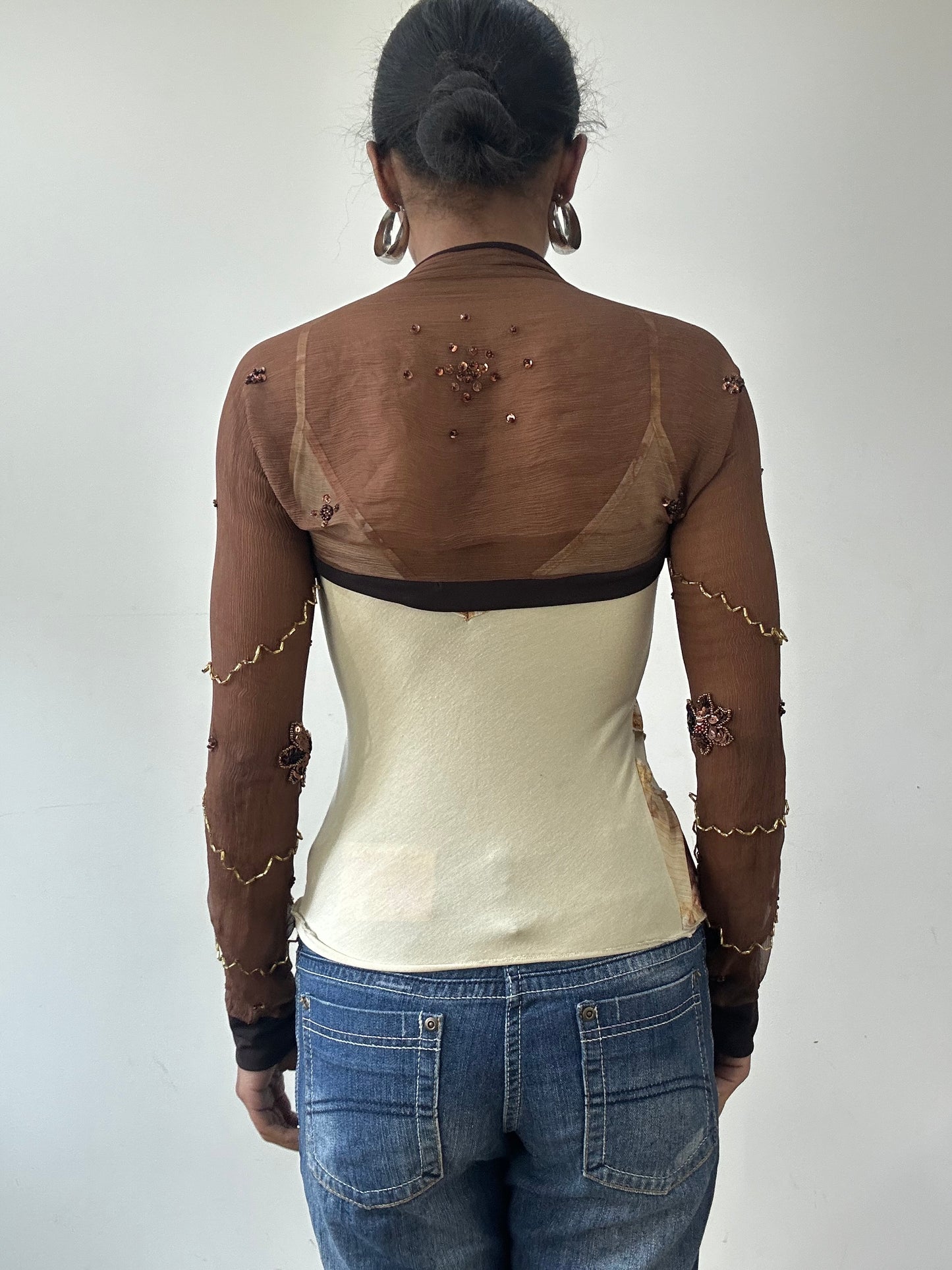 vintage edit thirty-one | small brown sheer bolero with gold beading
