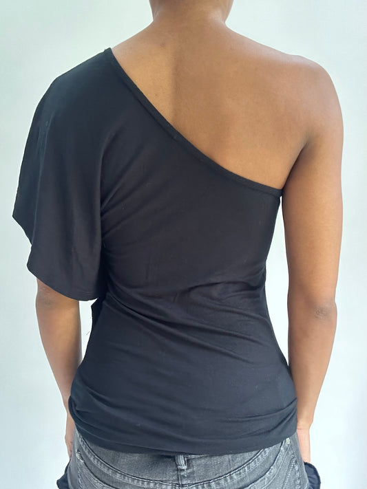 BEST PICKS | small black one shoulder patterned top