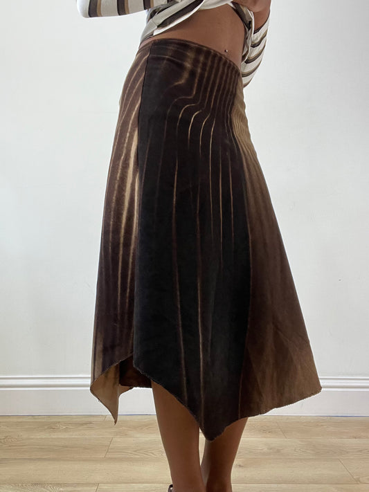 BEST PICKS | medium brown dual tone midi skirt with asymmetrical cut