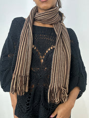 BEST PICKS | brown and cream striped knit tassel scarf