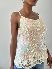 BEST PICKS | medium white sequin and crochet cami top
