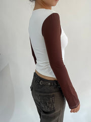 ‼️ | small white and brown long sleeve top
