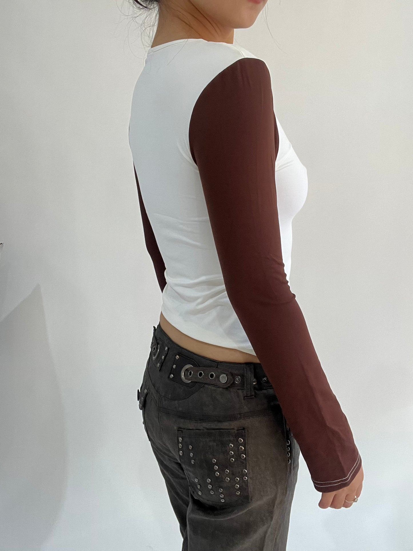 ‼️ | small white and brown long sleeve top
