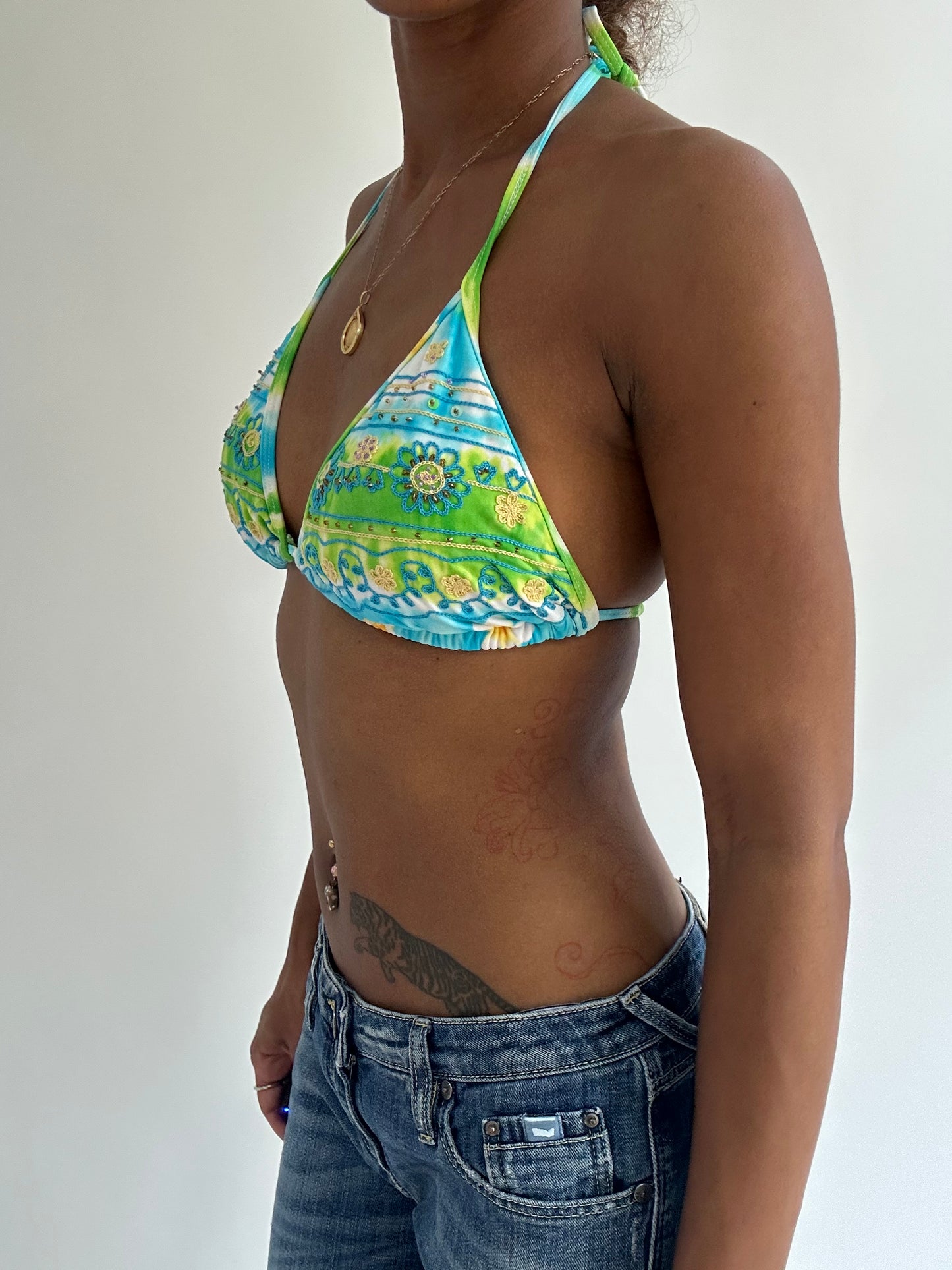 BEST PICKS | medium blue and green embroidered bikini set