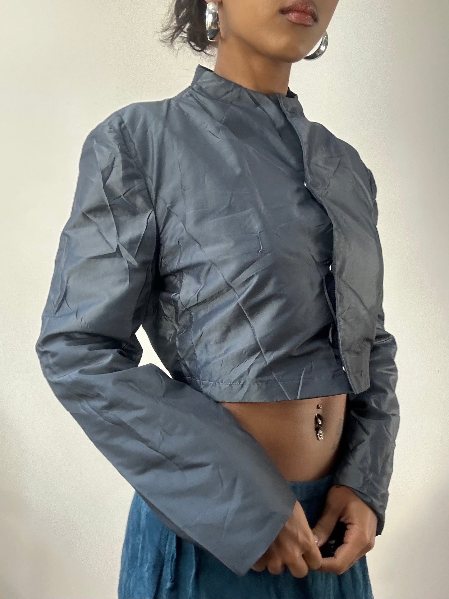AUTUMN EDIT | medium blue grey iridescent cropped jacket