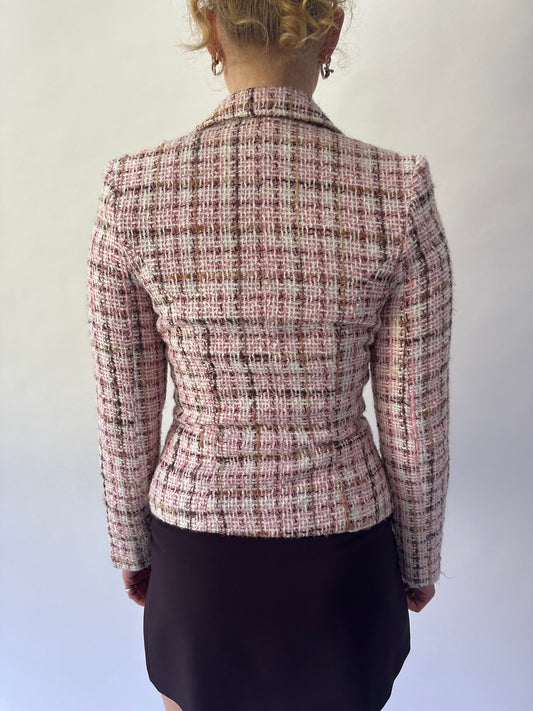 devil wears prada | small pink and white blazer with plaid print