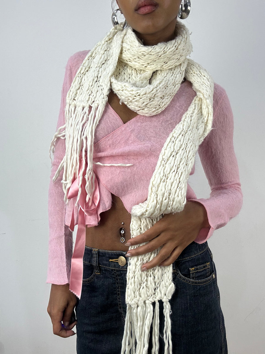 BEST PICKS | extra long white knit scarf with tassels