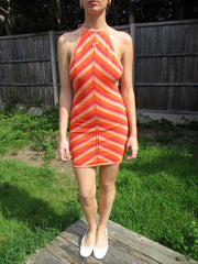 💻💚 vintage edit nineteen | small orange and red striped halterneck dress