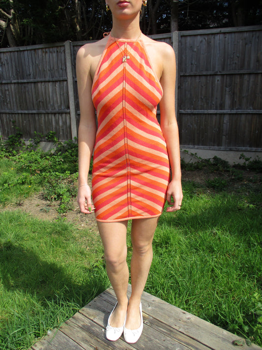 vintage edit nineteen | small orange and red striped halterneck dress