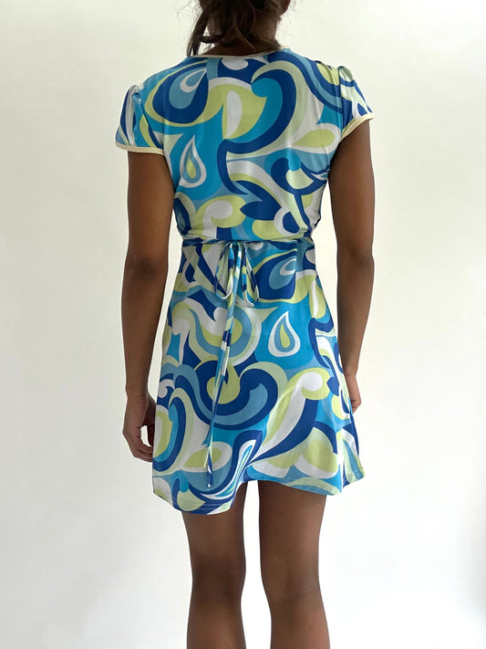 💚zara larsson drop | small blue swirl pattern mini dress