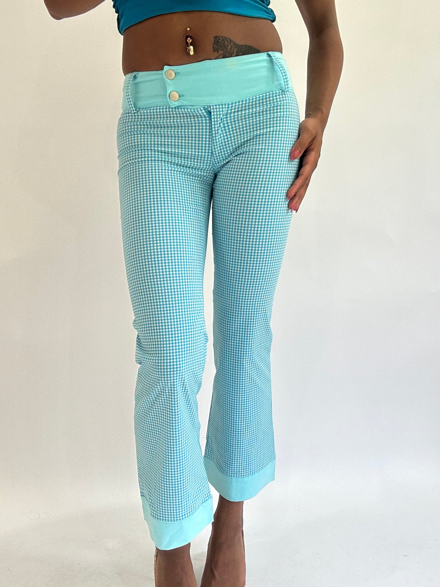 colourmaxxing drop | extra small blue gingham cropped trousers