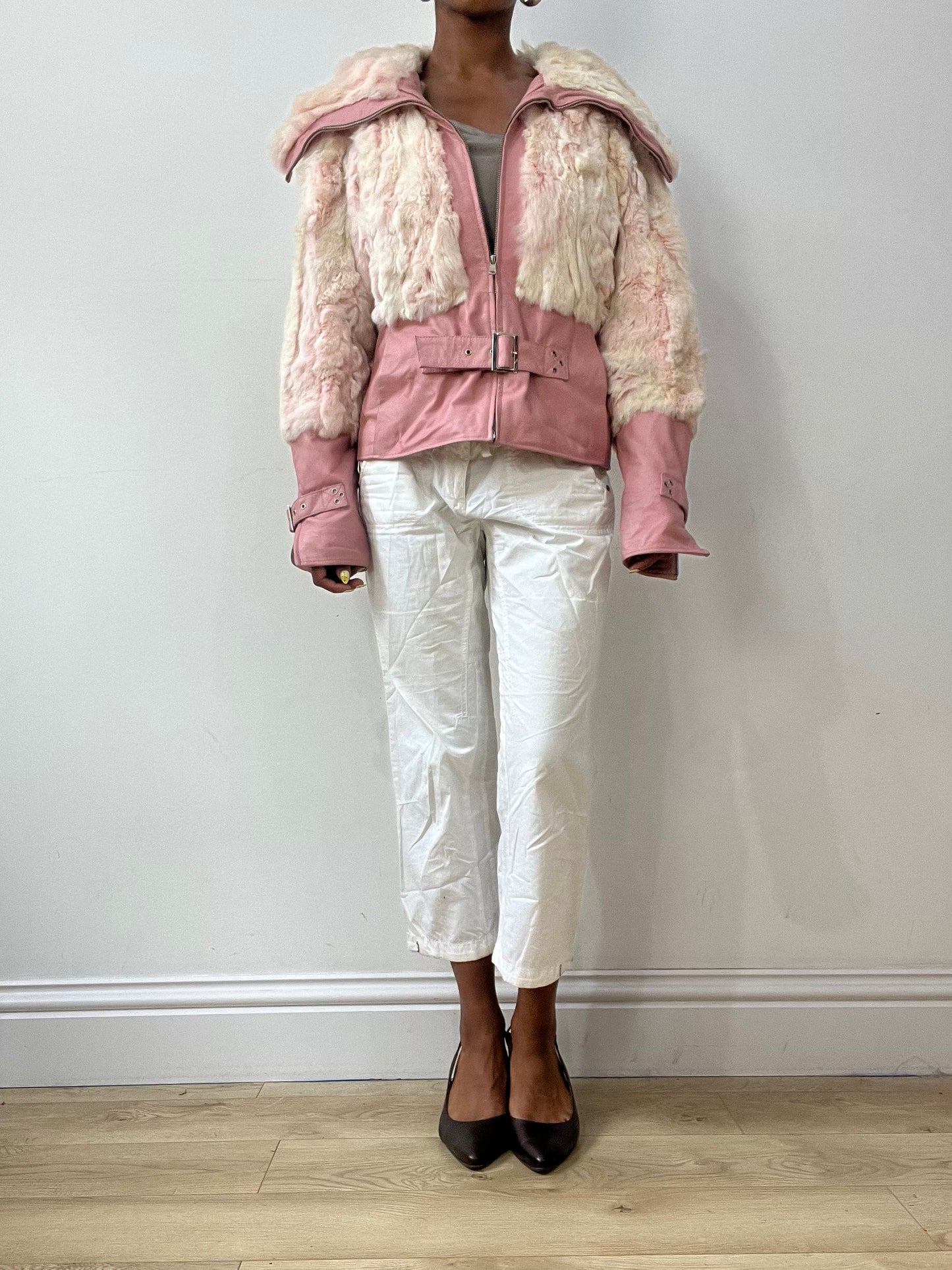 vintage edit thirty-two | medium pink faux fur and leather jacket