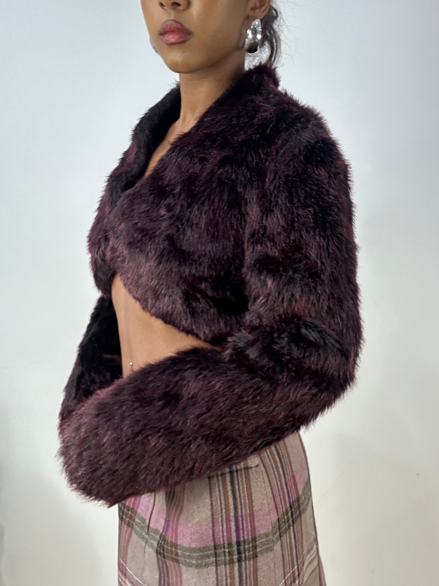 vintage edit: halloween | small burgundy faux fur cropped jacket