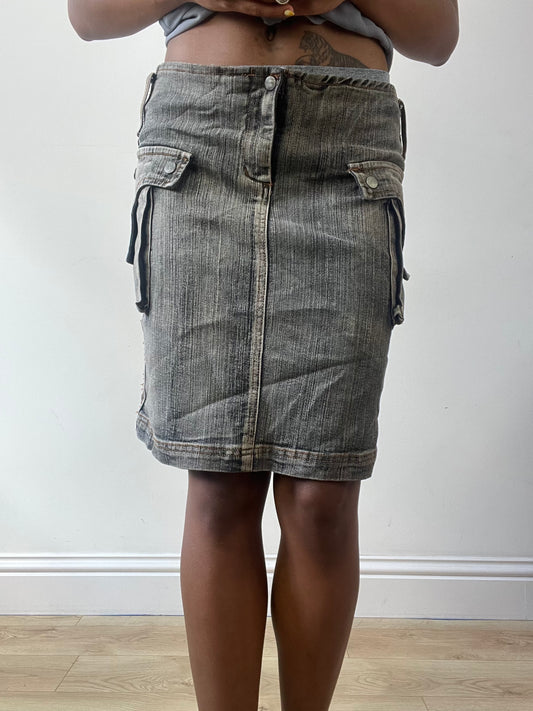 BEST PICKS | medium grey denim midi skirt with pocket detail
