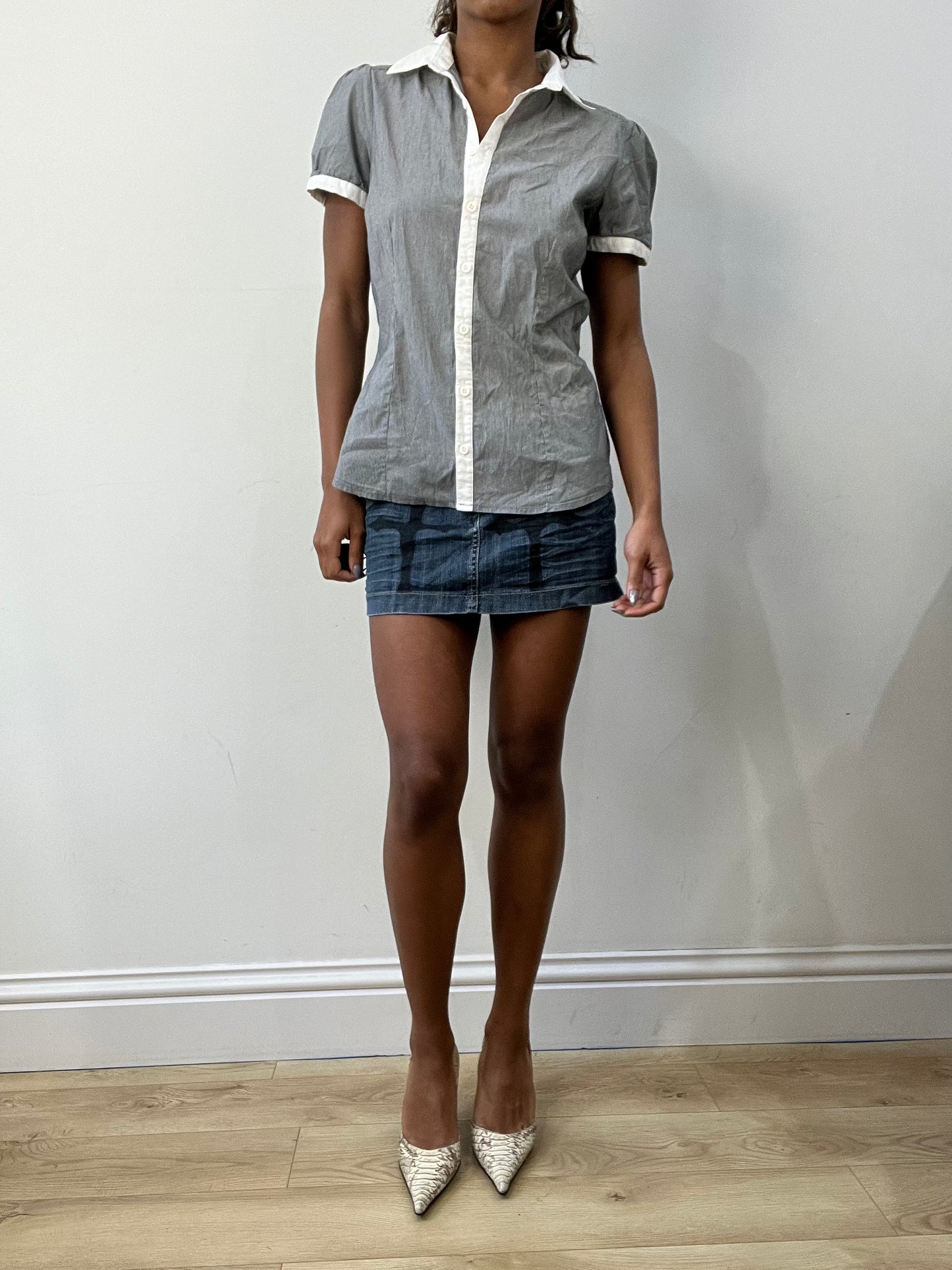 romantic grunge edit | small blue pinstripe collared shirt