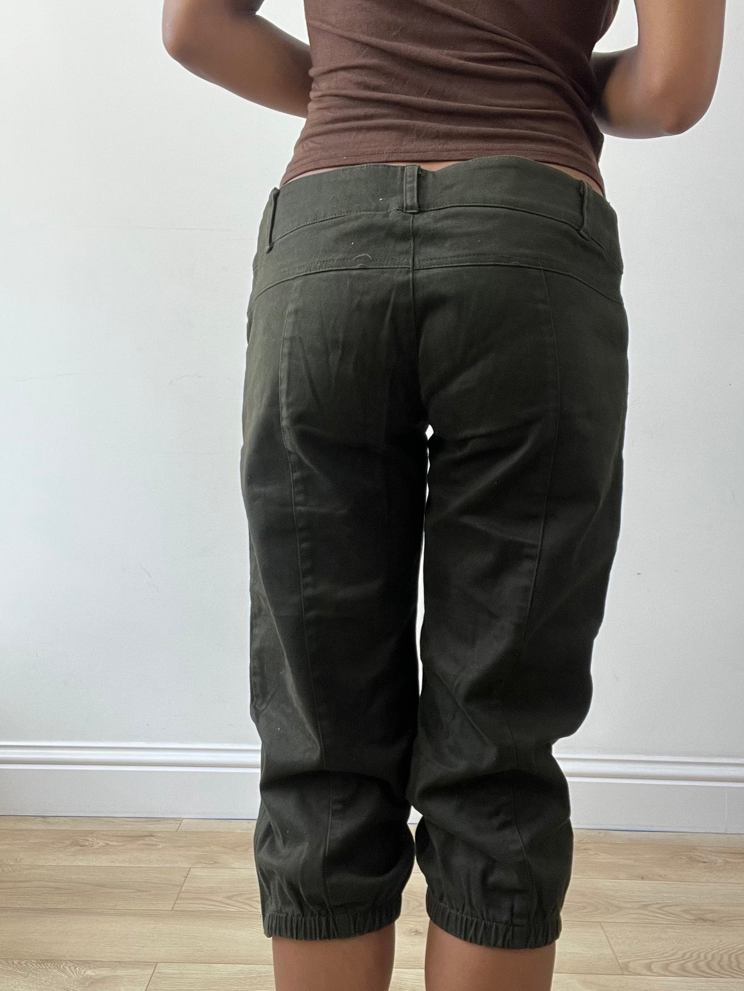 BEST PICKS | small brown capri trousers with gold sequins and zip detail