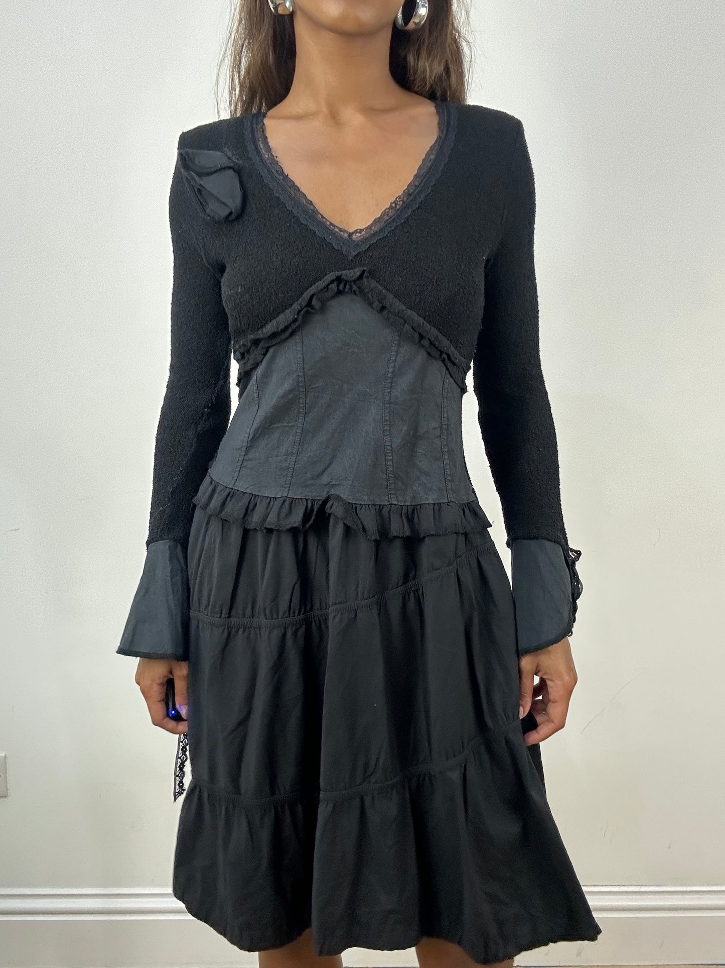 vintage edit: indie sleaze | small black knit mini dress with pleated detail