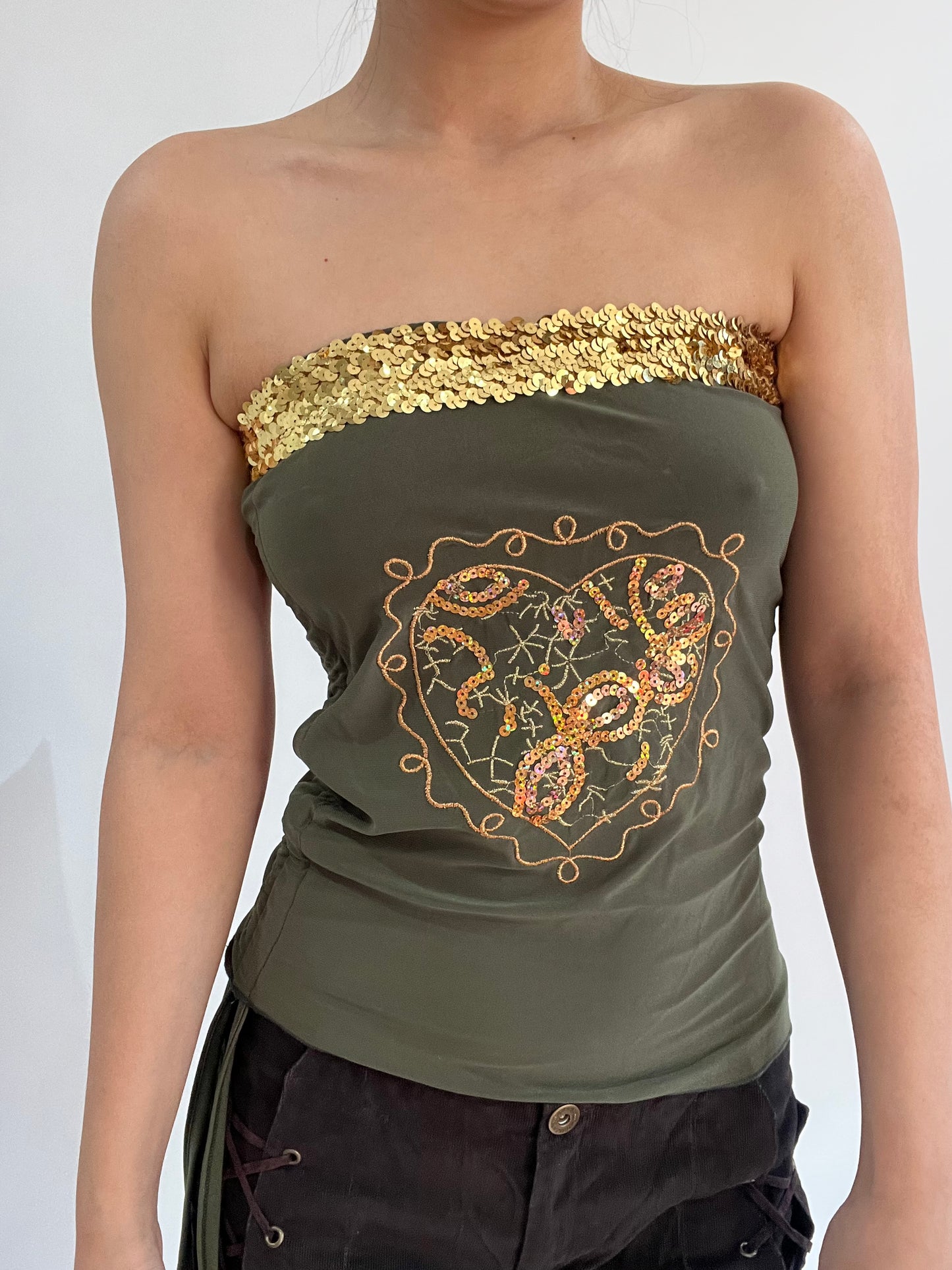 ‼️ | small green sequin embroidery bandeau top