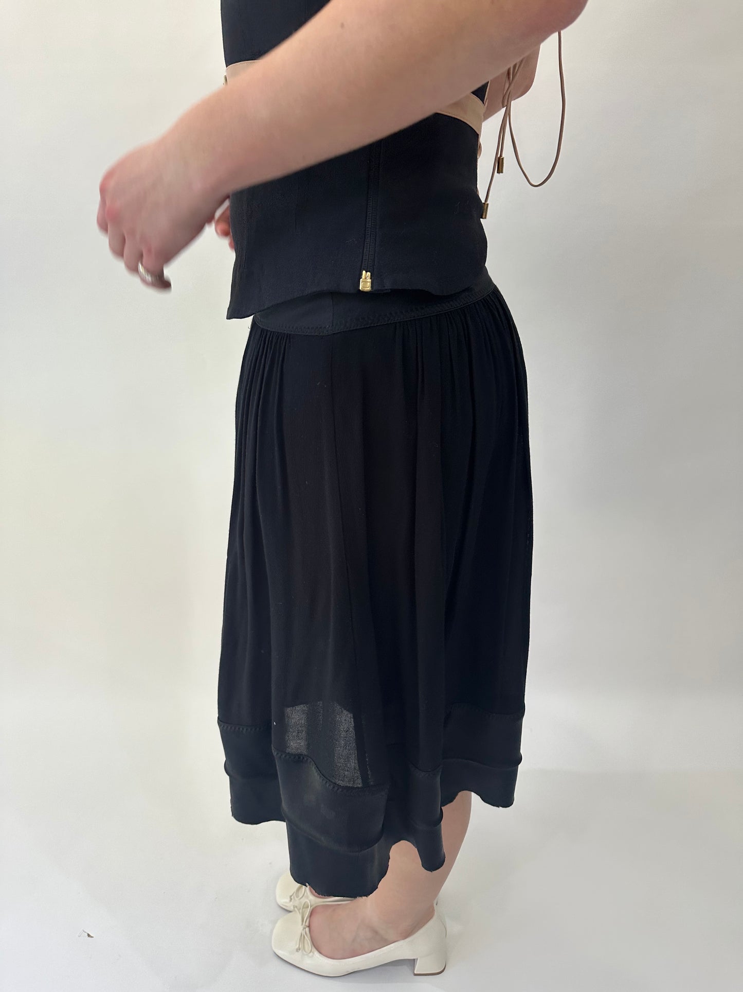 devil wears prada | small black kookai drop waist sheer midi skirt