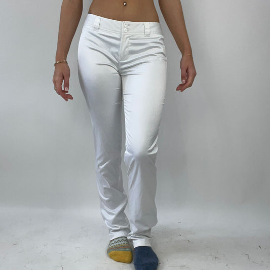 FUTURECORE DROP | small white silky slim fit trousers with chain detail