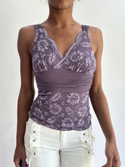 olivia rodrigo drop | taille: XS · couleur: violet · matière: dentelle · article: haut · détails: fleuri