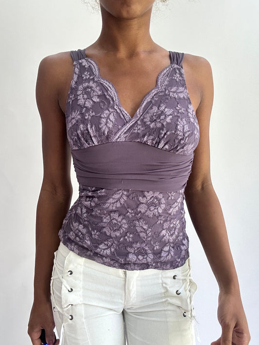 olivia rodrigo drop | extra small purple floral lace top