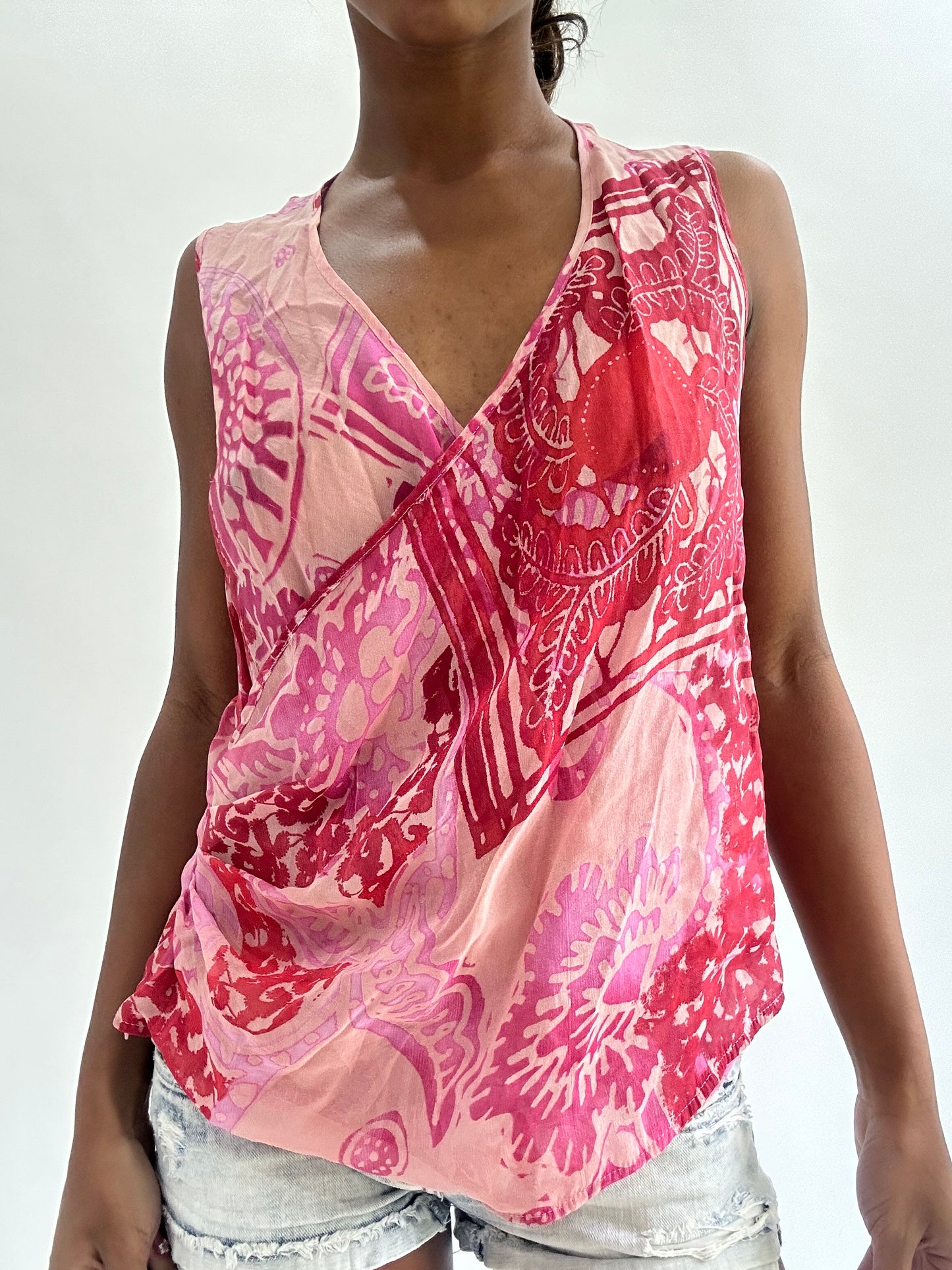 zara larsson drop | small pink mesh overlay patterned top