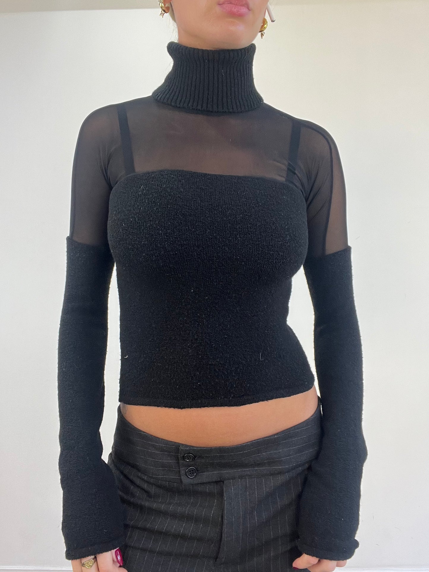 vintage edit thirteen | small black semi sheer roll neck jumper