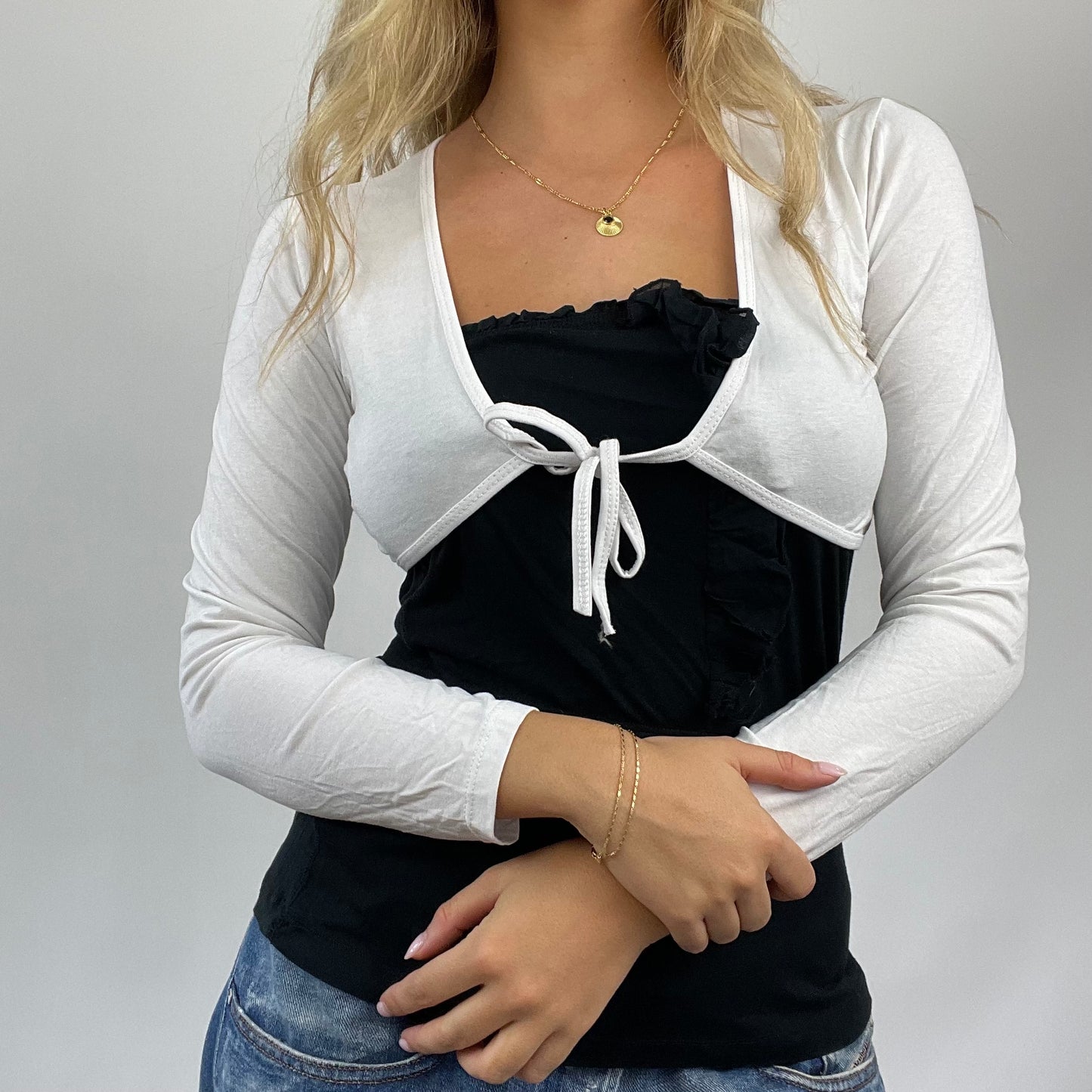 COASTAL GRANDMA DROP | small white cropped tie cardigan