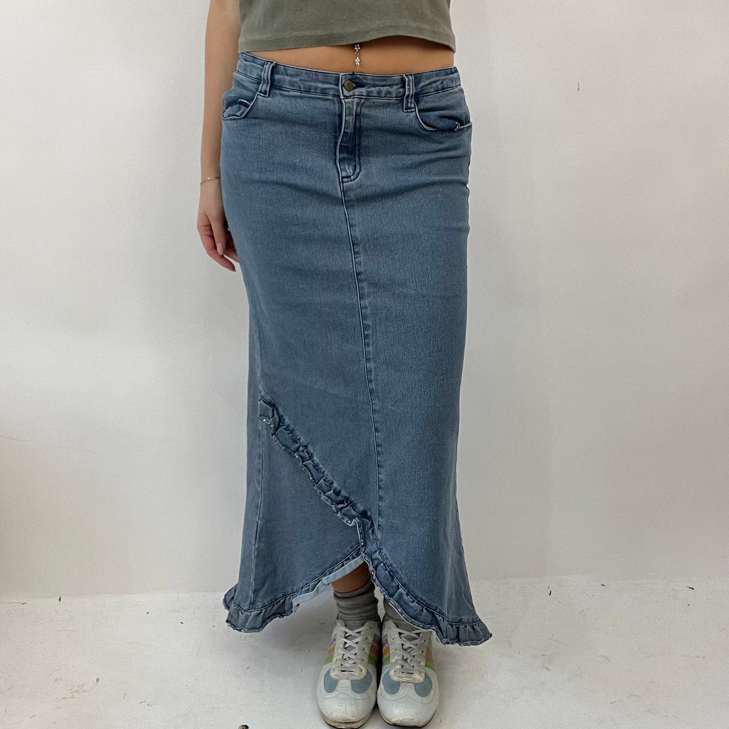 COTTAGECORE DROP | small blue maxi skirt with asymmetric hem