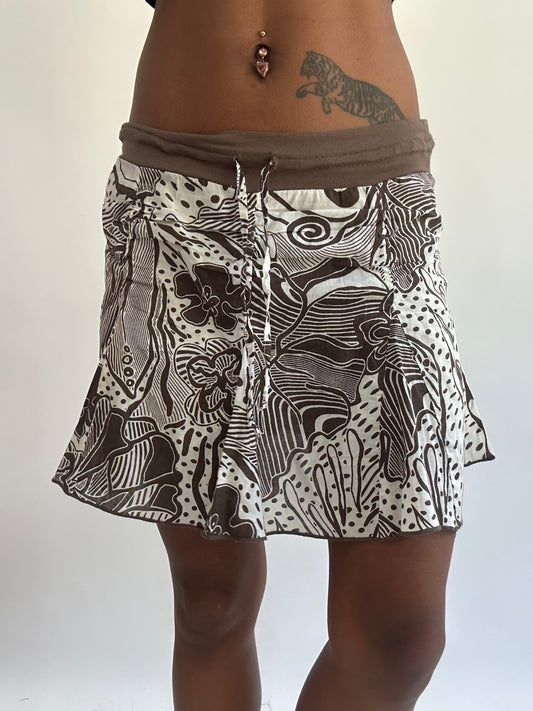 beach drop | small brown mesh overlay patterned mini skirt