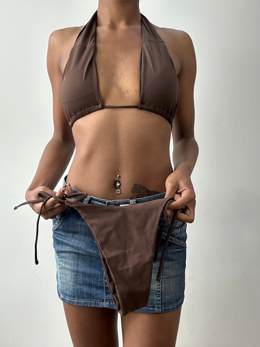 midsummer edit | small brown halterneck bikini set