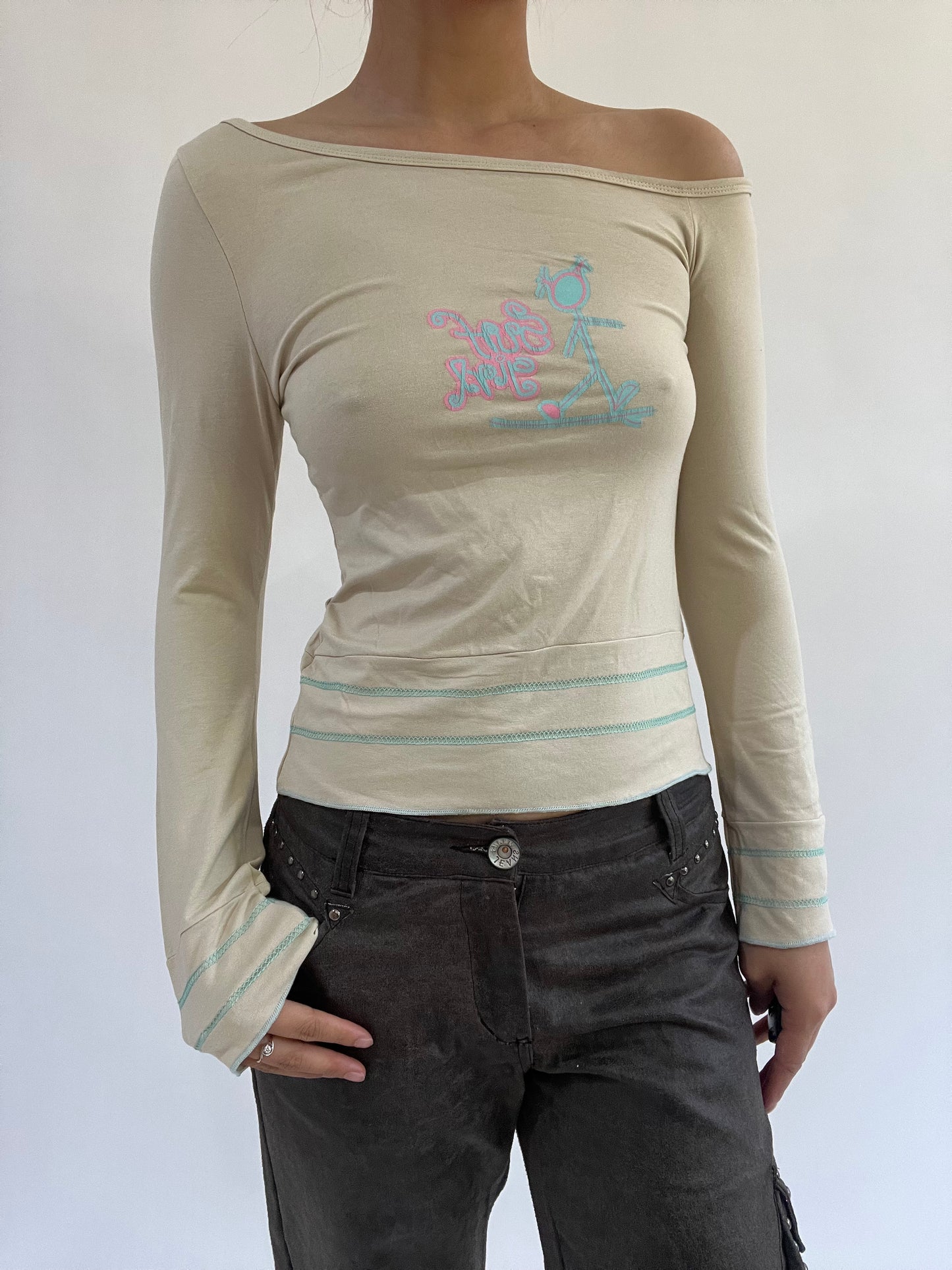 ‼️ | small khaki off the shoulder surf girl long sleeve top