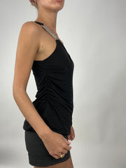 💚 TAYLOR SWIFT DROP | medium asymmetric black top with diamanté strap detail